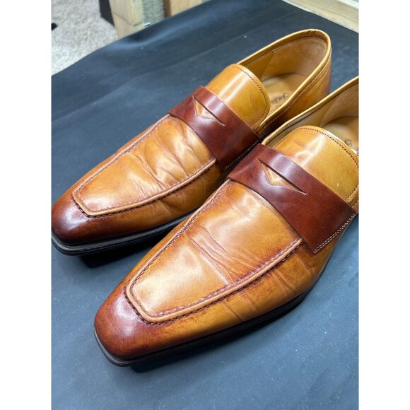 Magnanni For Saks Fifth Avenue Mens Mid-Brown Tan Leather Loafers Size 9.5 - Picture 10 of 12